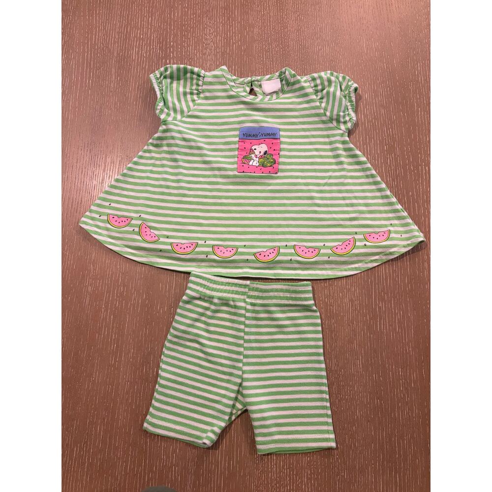 Peanuts Girls 3T Snoopy Watermelon Outfit Green Stripe Top Shorts Set Summer